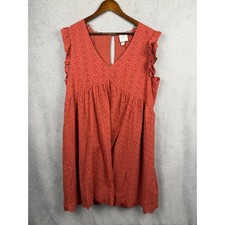 Knox Rose Babydoll Dress Womens L Pumpkin Orange Fall Eyelet Ruffle Sleeve Boho