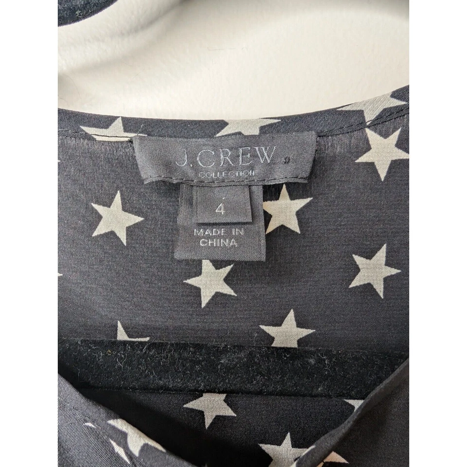 Vestido negro manga larga 100 % seda colección J.Crew estrella volantes dobladillo talla 4 Foto 4 de 4
