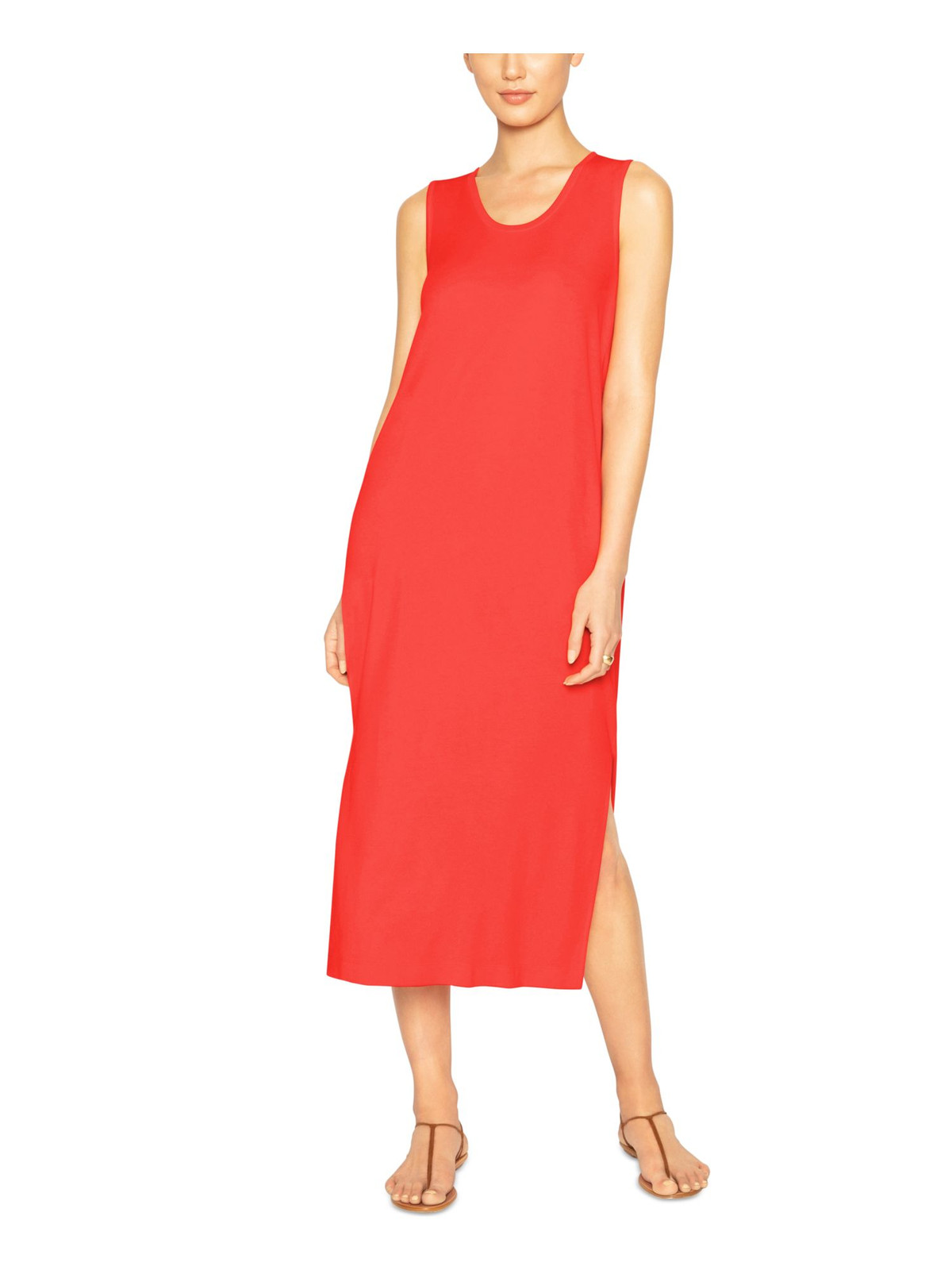 B NEW YORK Women’s Orange Stretch Sleeveless Crew Neck Midi Dress S