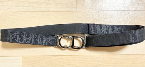 Authentique ceinture Christian Dior noire motif trotteur total 85 cm boucle CD décontractée