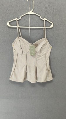H&M Divided Women Bustier Corset L Beige Ribbed Cami Tank Sleeveless Slimmin Top