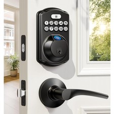 Fingerprint Door Lock with 2 Lever Handles - Keyless Entry Door Lock, Electro...