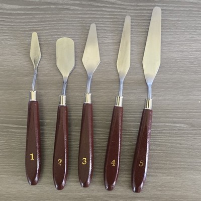 Set of 5 Artists' Palette Knives Wooden Handles Straight Rectangular Triangular