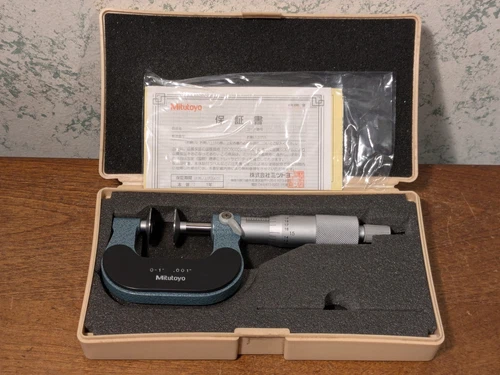 MITUTOYO 0-1 Inch DISC-FLANGE MICROMETER NO 123-125 w/ CASE - Super Clean 