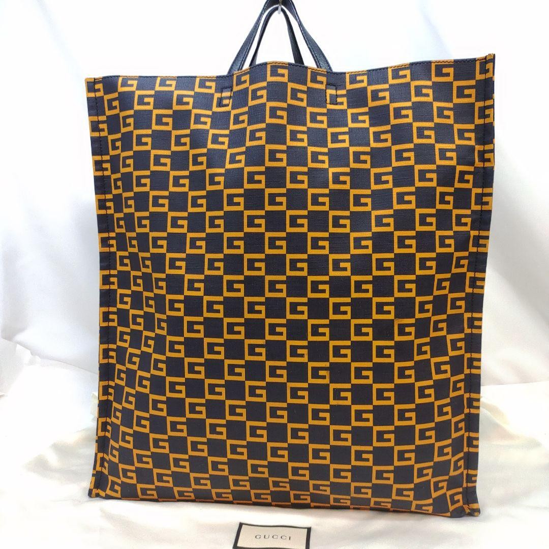 Gucci Navy GG PVC Leather Tote Bag A4 Size Preowned From Japan