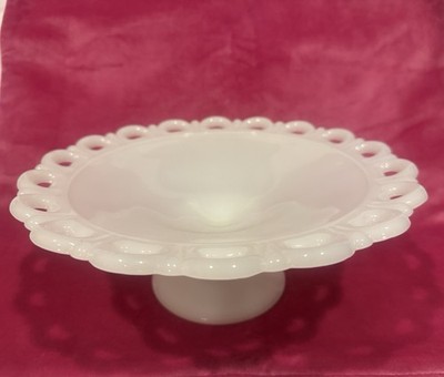 Vtg Anchor Hocking LACE EDGE 11'' x 4-1/4'' Compote Centerpiece White Milkglass