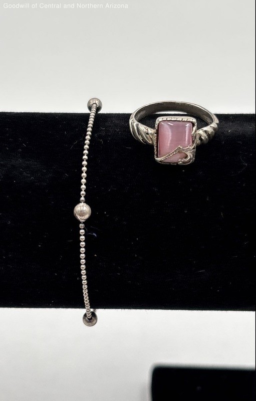 925 Sterling Silver Bracelet & Ring w/Faux Stone 5.03g