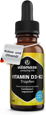 Vitamin D3 + K2 Tropfen Hochdosiert, 50Ml (1+ Jahre), 1000 IE Vitamin D3 + K2 Fl