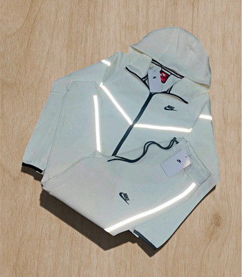 Nike Men's L Regular White Hooded Full-Zip 2pc Tracksuit Jacket Pants