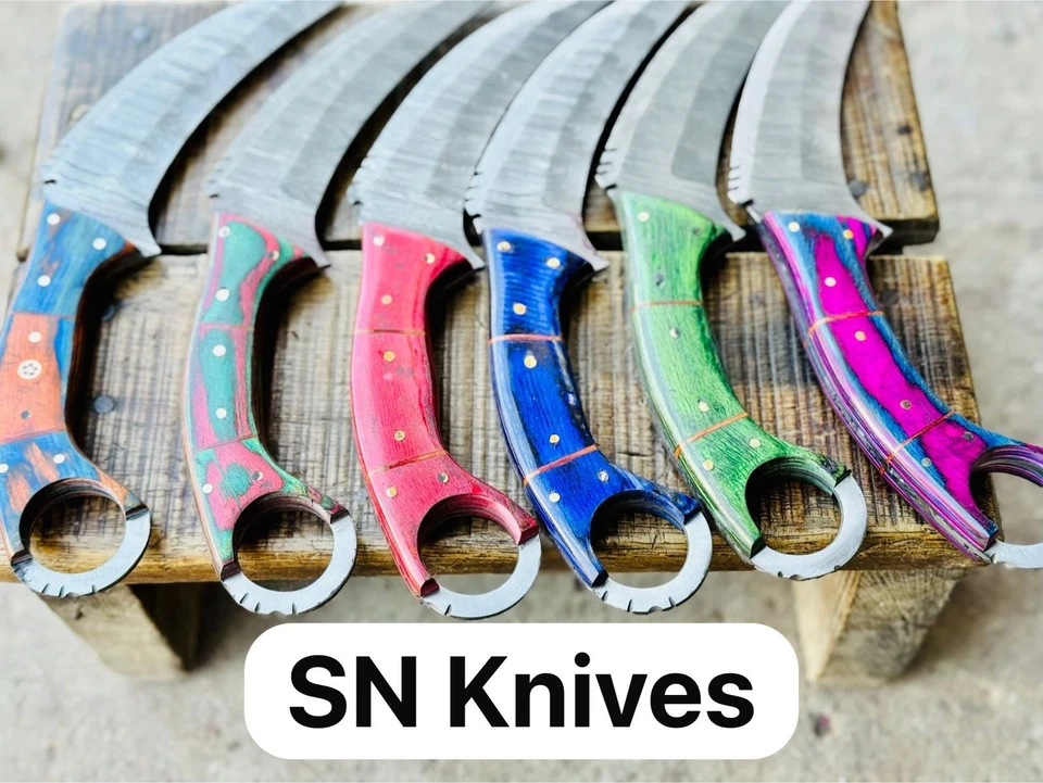 LOT OF 6-CUSTOM HANDMADE DAMASCUS STEEL COMBAT TACTICAL KARAMBIT FIXED BLADE - Image 4 of 4