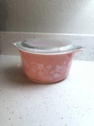 Pyrex Bowl "Gooseberry" Pink on Pink 1 Quart Bowl with Lid Vintage Pyrex #473