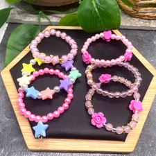 6 PC Child  s Kid Beaded Stackable 2  Diameter Plus Stretch Bracelet Set B713