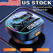 Bluetooth 5.0 Car Wireless FM Transmitter Adapter USB PD Charger AUX Hands LOT