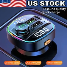 Bluetooth 5.0 Car Wireless FM Transmitter Adapter USB PD Charger AUX Hands LOT