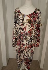 TACERA 3X Multi Color Floral Midi Dress Crochet Accent Bell Sleeves Stretchy