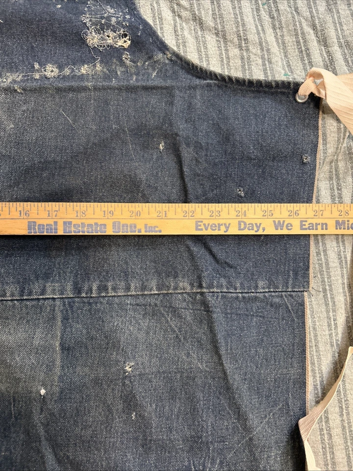 Vtg Distressed Denim Patched Selvedge Apron Workshop WORK WEAR Pontiac Plant - Image 2 of 4