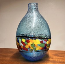 Authentic Murano Vase 13  Blue Incalmo Murrine Silver Sommerso Aventurina Label