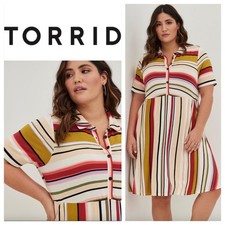 Torrid Dress Shirtdress Sz 3 3X 22 24 Striped Super Soft Knits Stretch Skater y