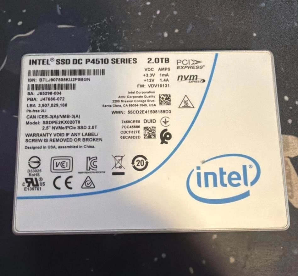 Intel P4510 2TB SSD 2.5" U.2 PCIe Gen3 x4 NVMe SSDPE2KX020T8 - Bild 1 von 1