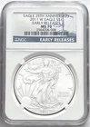 2011 W BURNISHED SILVER EAGLE W MINT MARK 25TH ANNIV. EARLY RELEASES NGC MS70