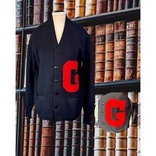 Vintage 50s 60s Nelson Knitting Mills Black Red "G" Letter Athletic Cardigan L
