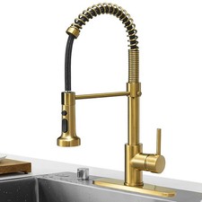 Brushed Gold High Arc Spring Kitchen Faucet with Pull Down Sprayer, Commercia...