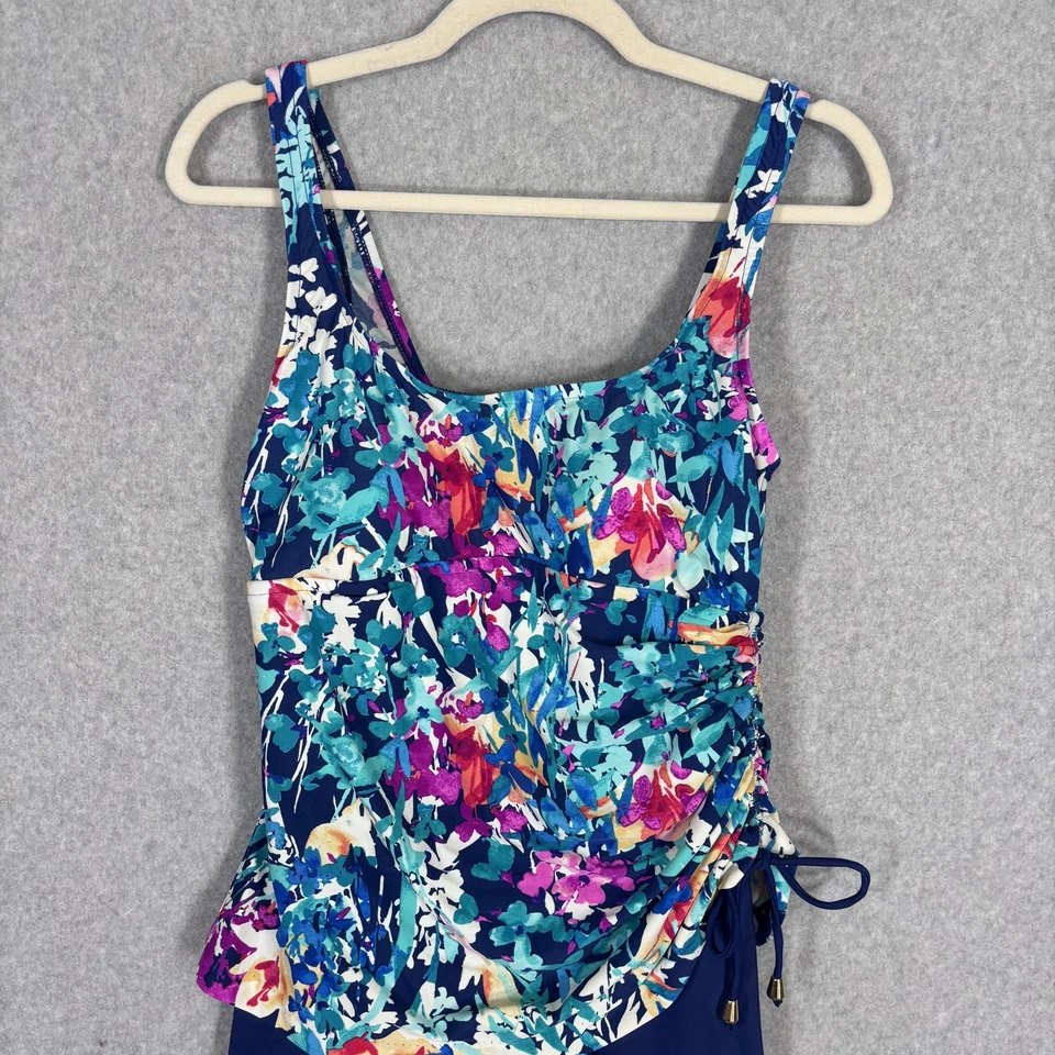 Vestido de Baño Azul Talla 10 Azul Floral Acanalado Falda Una Pieza Traje de Baño Modesto Foto 2 de 4