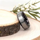 8mm Polished Black Tungsten Ring Silver Brushed Geometric design Durable Band — photo 1