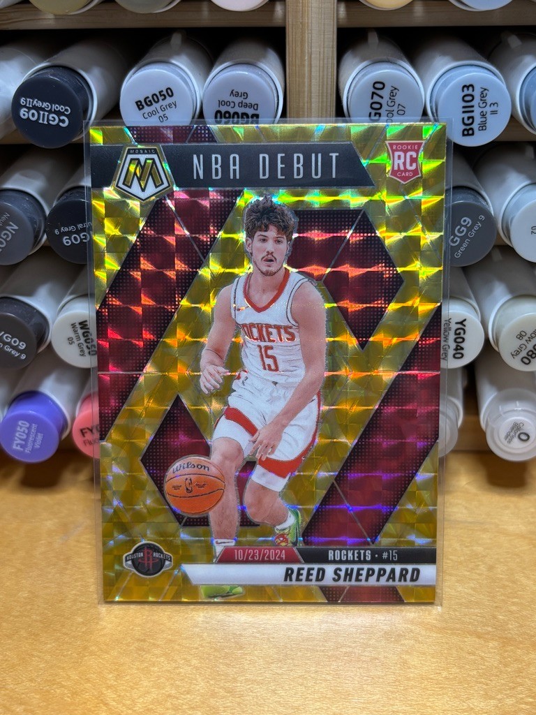 2024-25 Mosaic REED SHEPPARD NBA Debut Yellow Reactive Prizm RC #252 Rockets