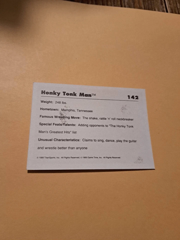 Tarjeta coleccionable de lucha libre Honky Tonk Man 1989 WWF #142 Game Time Foto 2 de 4