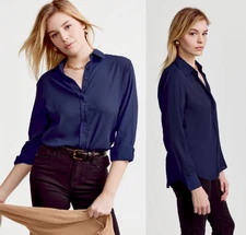 THE SHIRT by ROCHELLE BEHRENS The Signature Shirt in Navy Button Front Size M