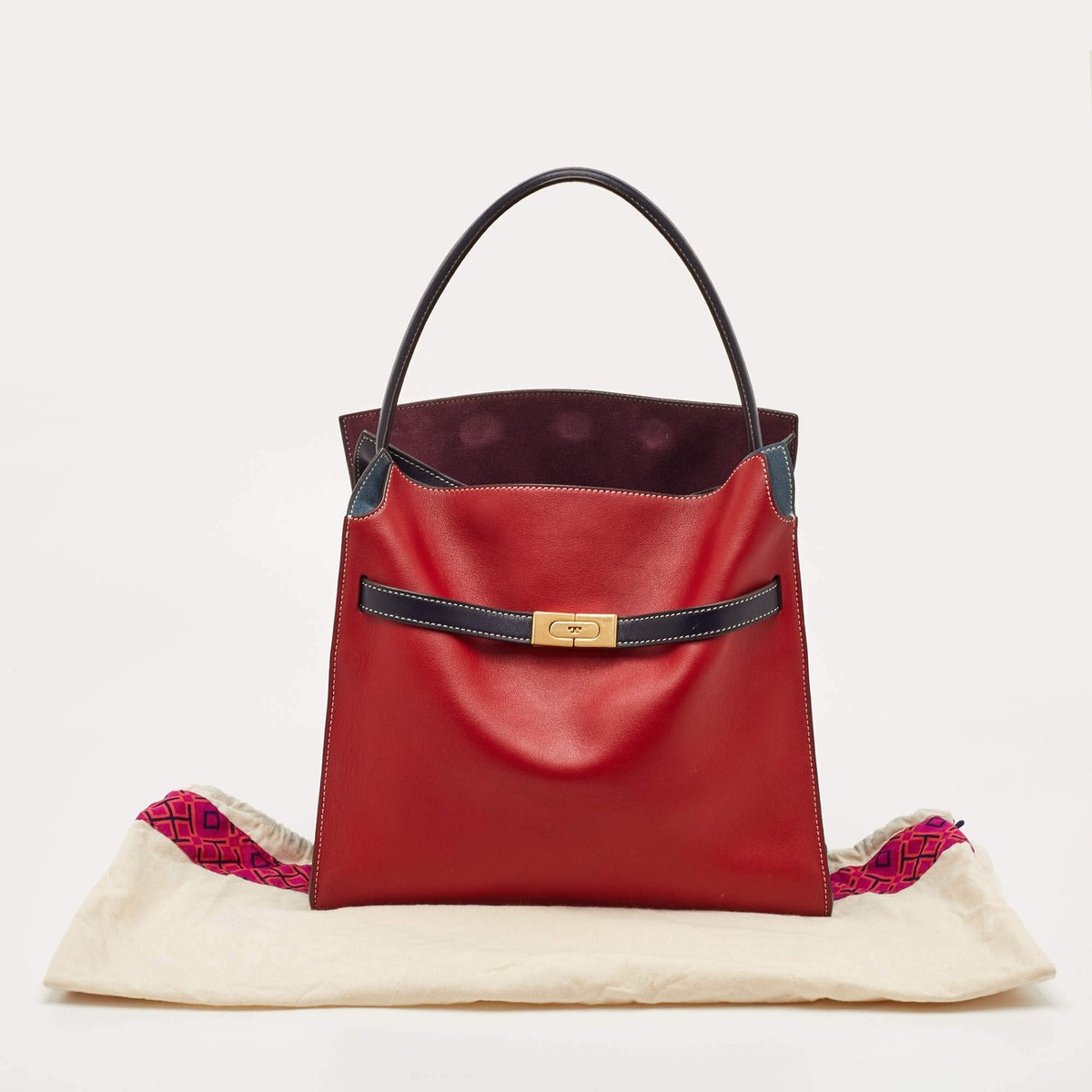 Tory Burch Lee Radziwill RedBlue Leather and Suede Double Bag | eBay