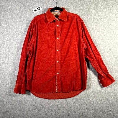 Robert Graham Corduroy Shirt Mens Large Red Cotton Long Sleeve Casual Button Up