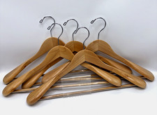 5 Wood Curved Suit Dress Hangers Fixed ribbed coated Pants Slacks Bar VGUC