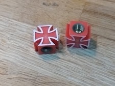 Iron Cross Dust Caps, BMX Bike Car Van Dustcaps, Plastic Red, Schrader Valve