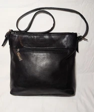 Tignanello Crossbody Bag Black Pebbled Genuine Leather Purse Zip Closed 