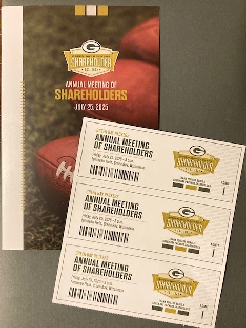 Green Bay Packers 2025 Shareholder Meeting Tickets (3) and