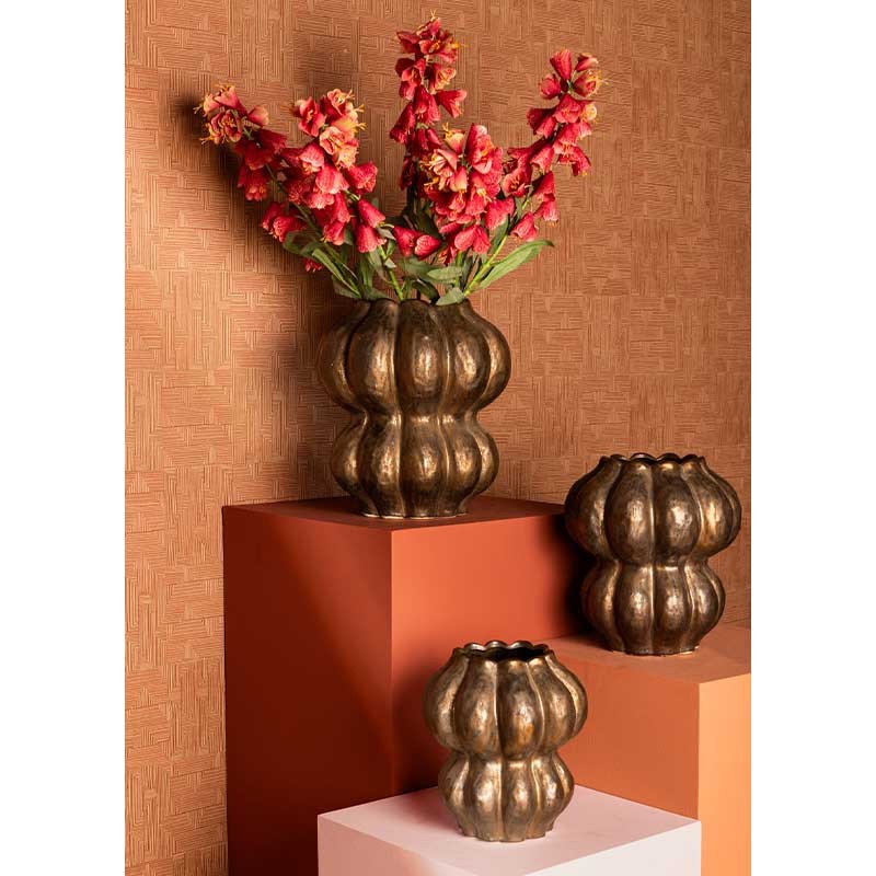 Vase rond bronze en céramique 27cm idéal sur un buffet de salon