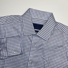David Donahue Dress Shirt Sz 16 32/33 Long Sleeve Blue Purple Plaid Herringbone