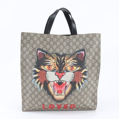Gucci GG Supreme Angry Cat 450950 Tote Bag Leather A4 Used