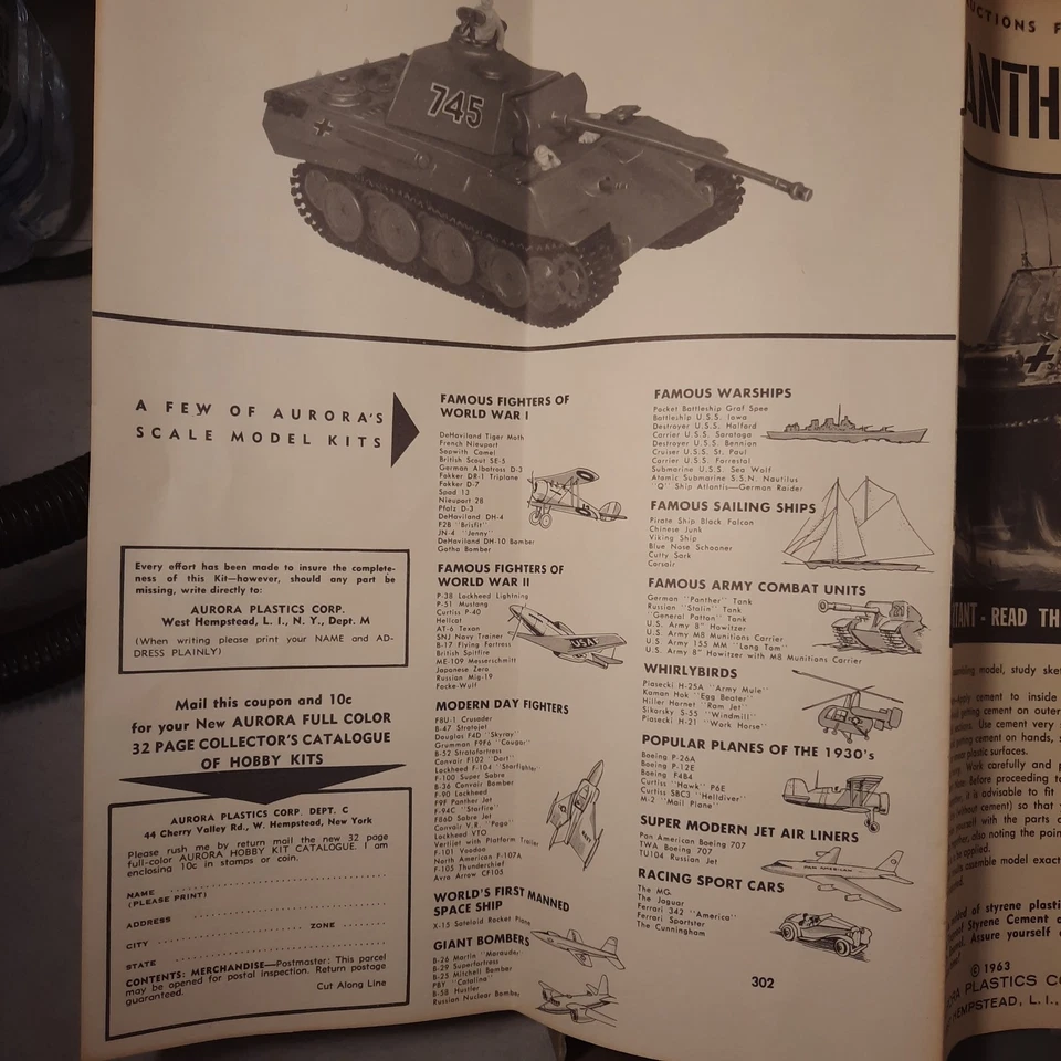 Rare Aurora German Panther Tank 302-130 1/4” Scale Model Kit 1963 1/48 - Immagine 3 di 4