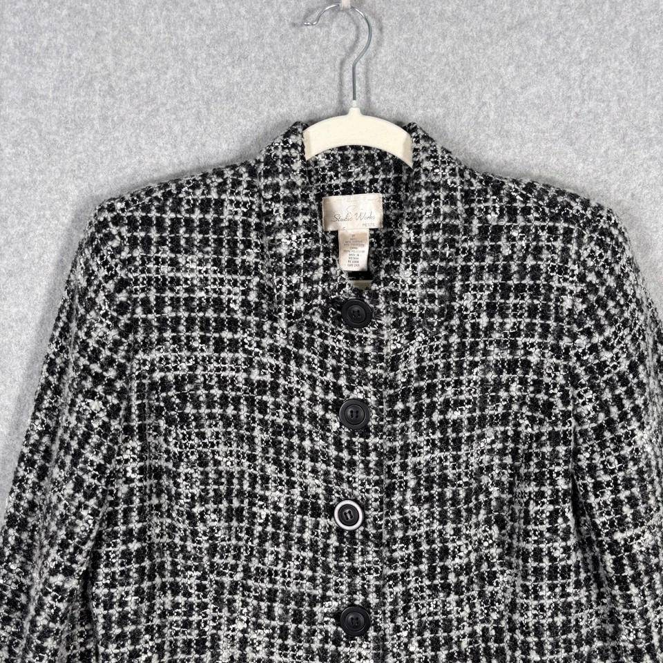 复古 90 年代 Studio Works 粗花呢西装外套 8P Boucle Old Money Academia Royal Twee 职业生涯 — 第 2/4 张图片