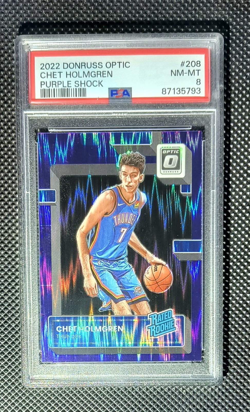2022-23 Donruss Optic Rated Rookie Chet Holmgren #208 Purple Shock (RC) PSA 8