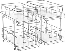 2-Tier Bathroom Organizer with Dividers, Clear under Sink and Pull-Out Cabinet O