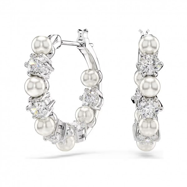 Orecchini cerchio Swarovski Matrix crystal pearl bianchi placcati rodio 5709256
