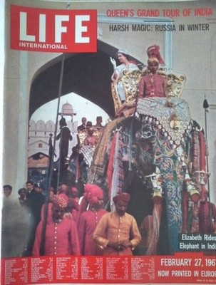 Life International February 27, 1961 , Queen rides Elephant in India. Life Inter