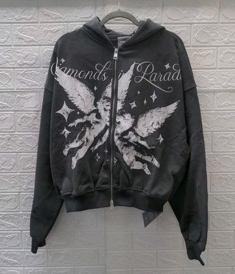 New Cernucci Diamonds In Paradise Printed Boxy Zip Hoodie Mens Charcoal Size S