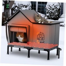 Heated Cat House for Outside,Super Insulated Weatherproof Heated XL-PVC Oxford