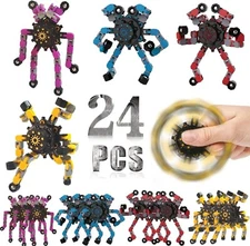 24 Pack Funny Sensory Fidget Toys,Deformable Chain DIY Robot Spinners Fingertip