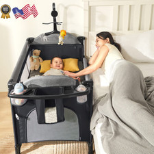 MMBABY 5-in-1 Pack and Play Portable Crib for Baby Multifunction Bedside Crib